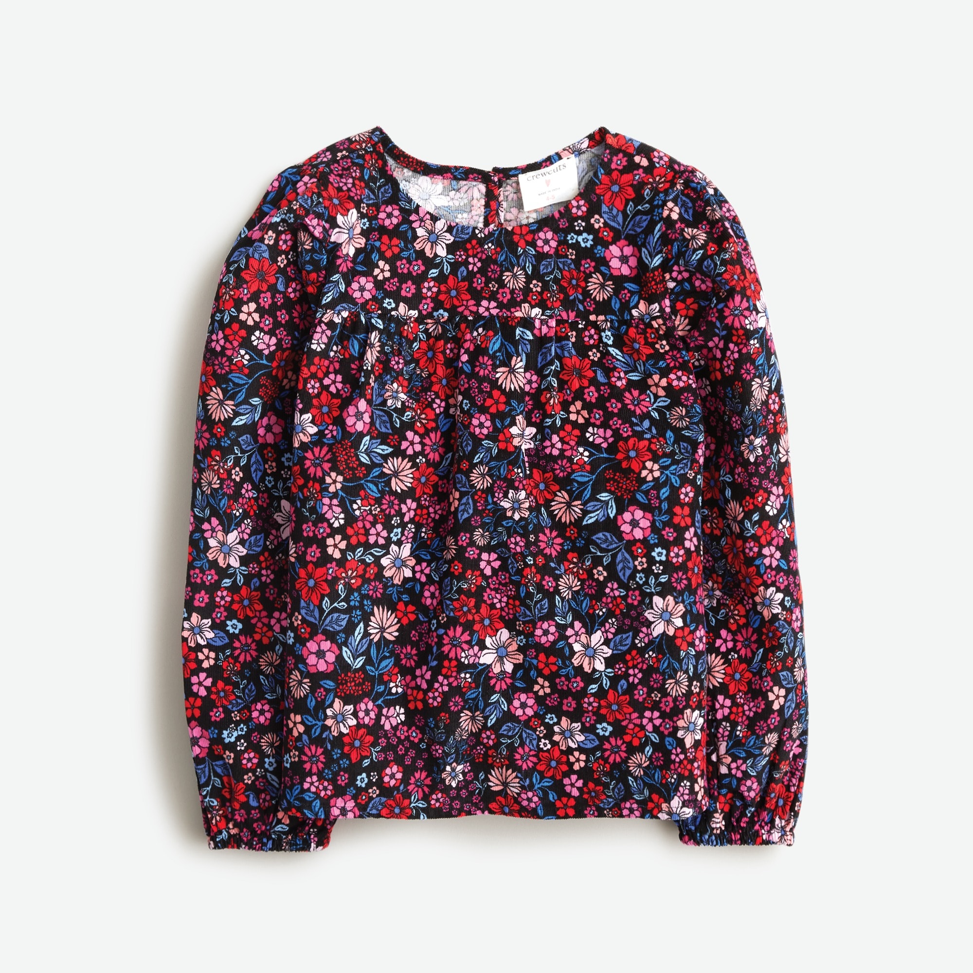 Jcrew Girls puff-sleeve pullover in floral corduroy