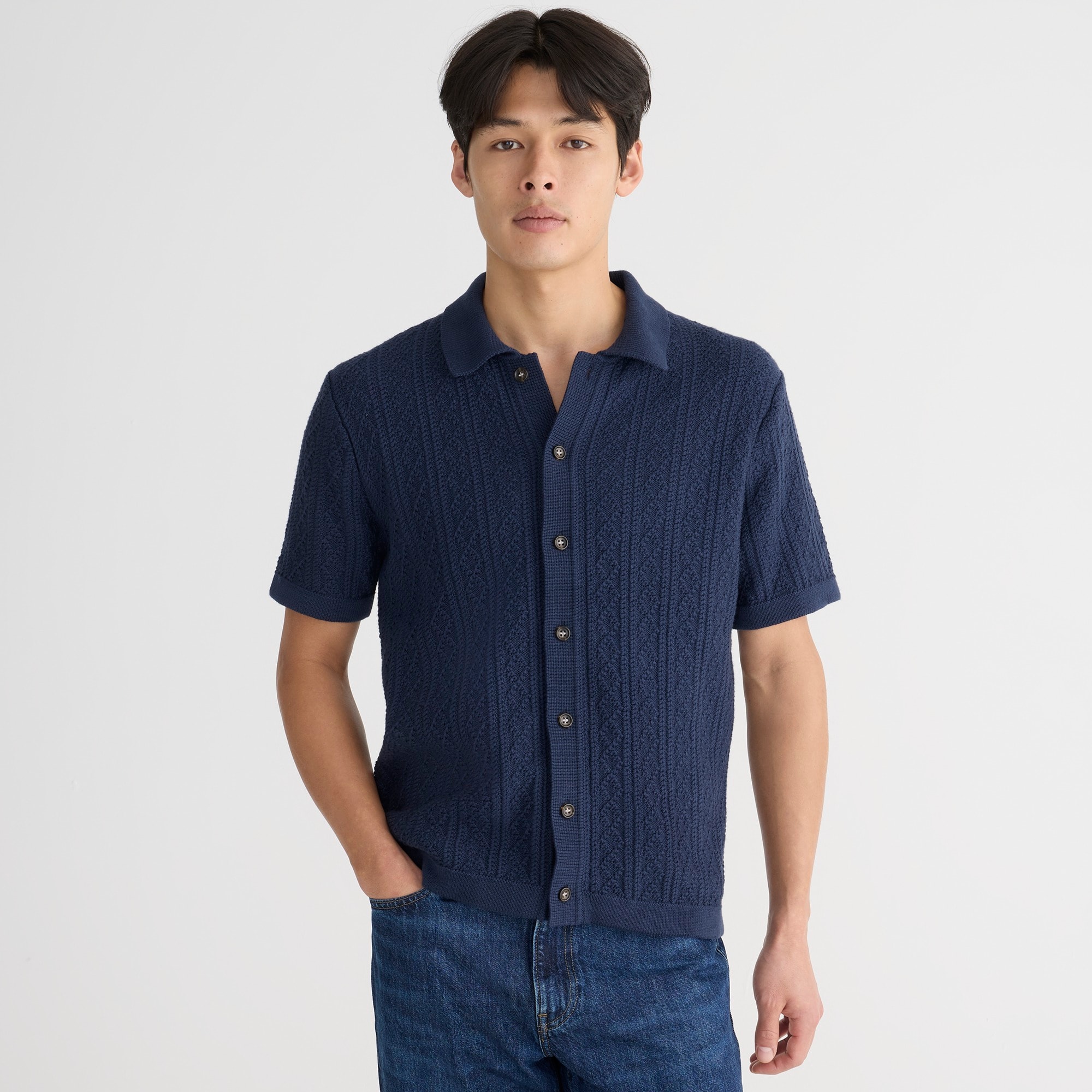 Jcrew Short-sleeve heritage cotton pointelle-stitch sweater-polo