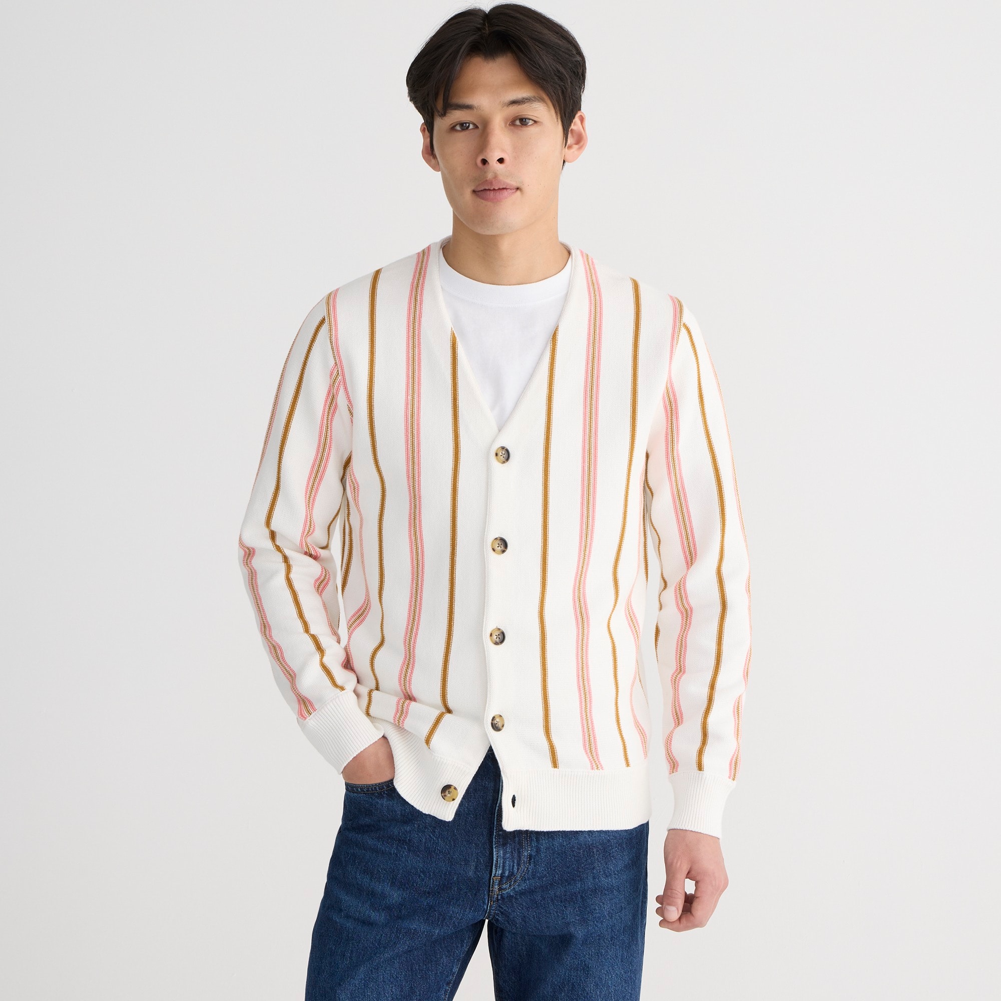 Jcrew Heritage cotton cardigan sweater in stripe