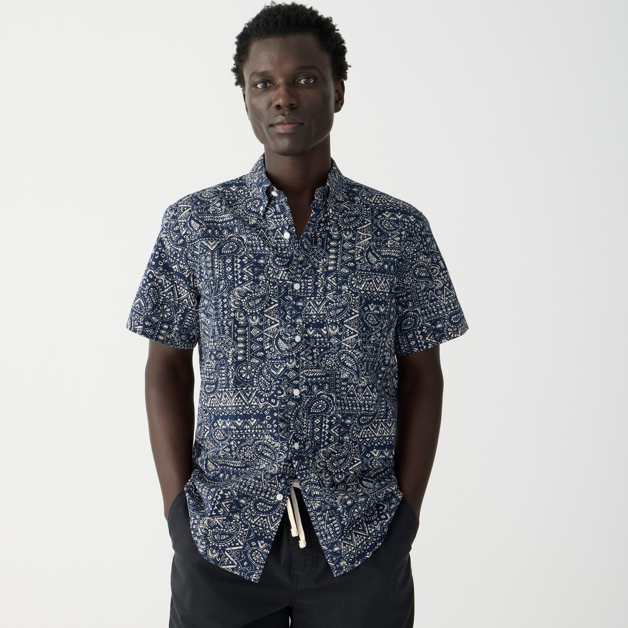 Jcrew Short-sleeve cotton-linen blend shirt in print