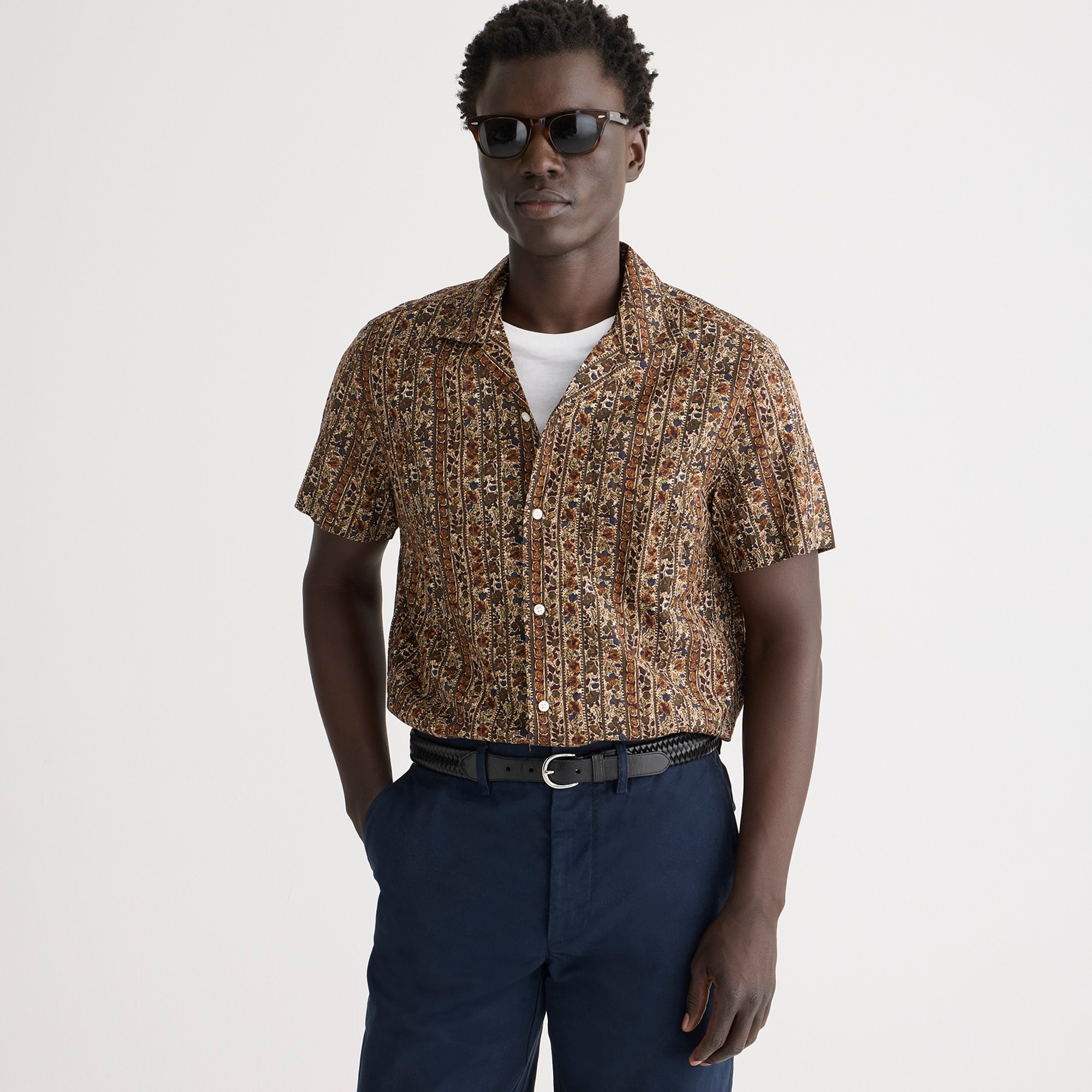 Jcrew Short-sleeve cotton-linen blend shirt in print