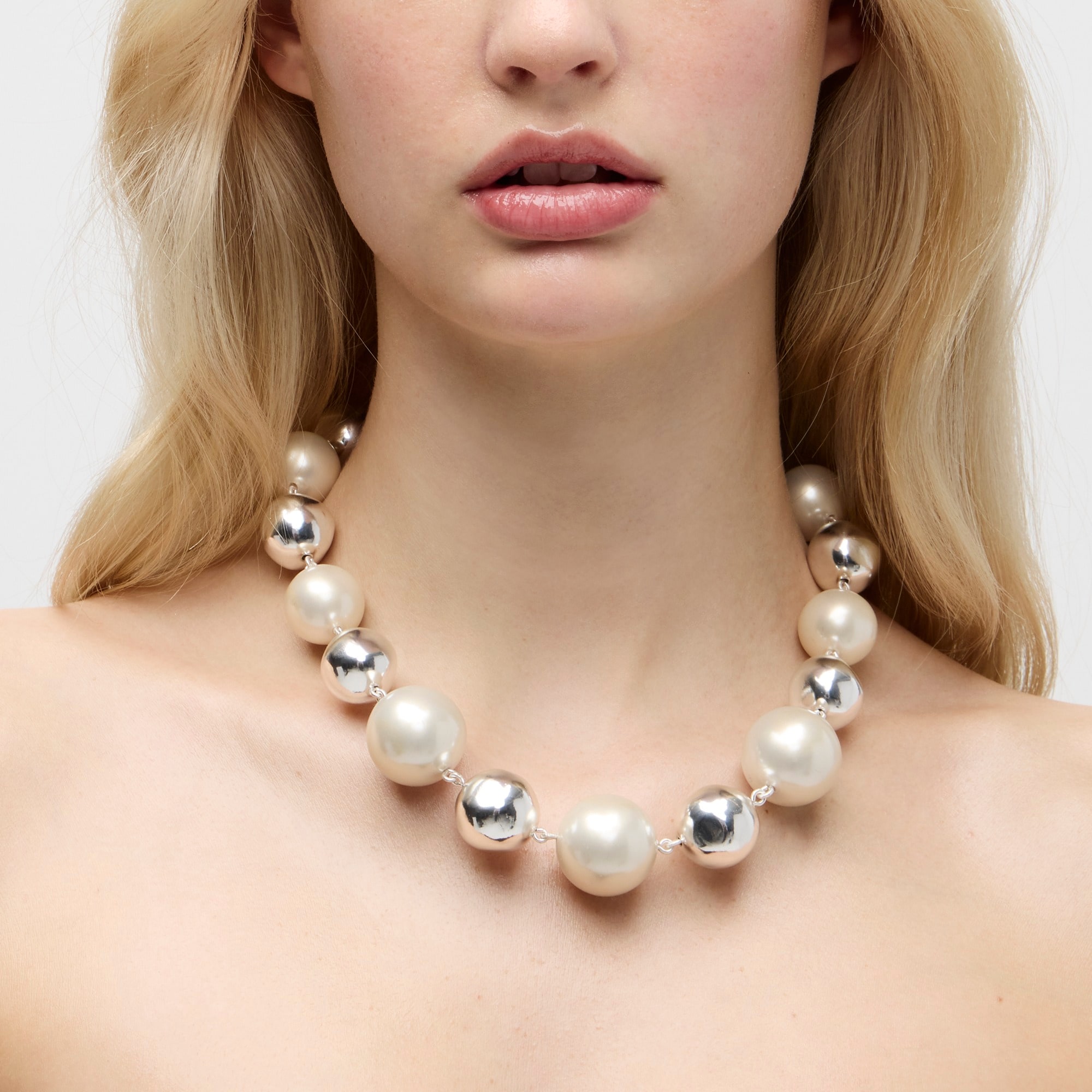Jcrew Oversized metallic ball and pearl necklace