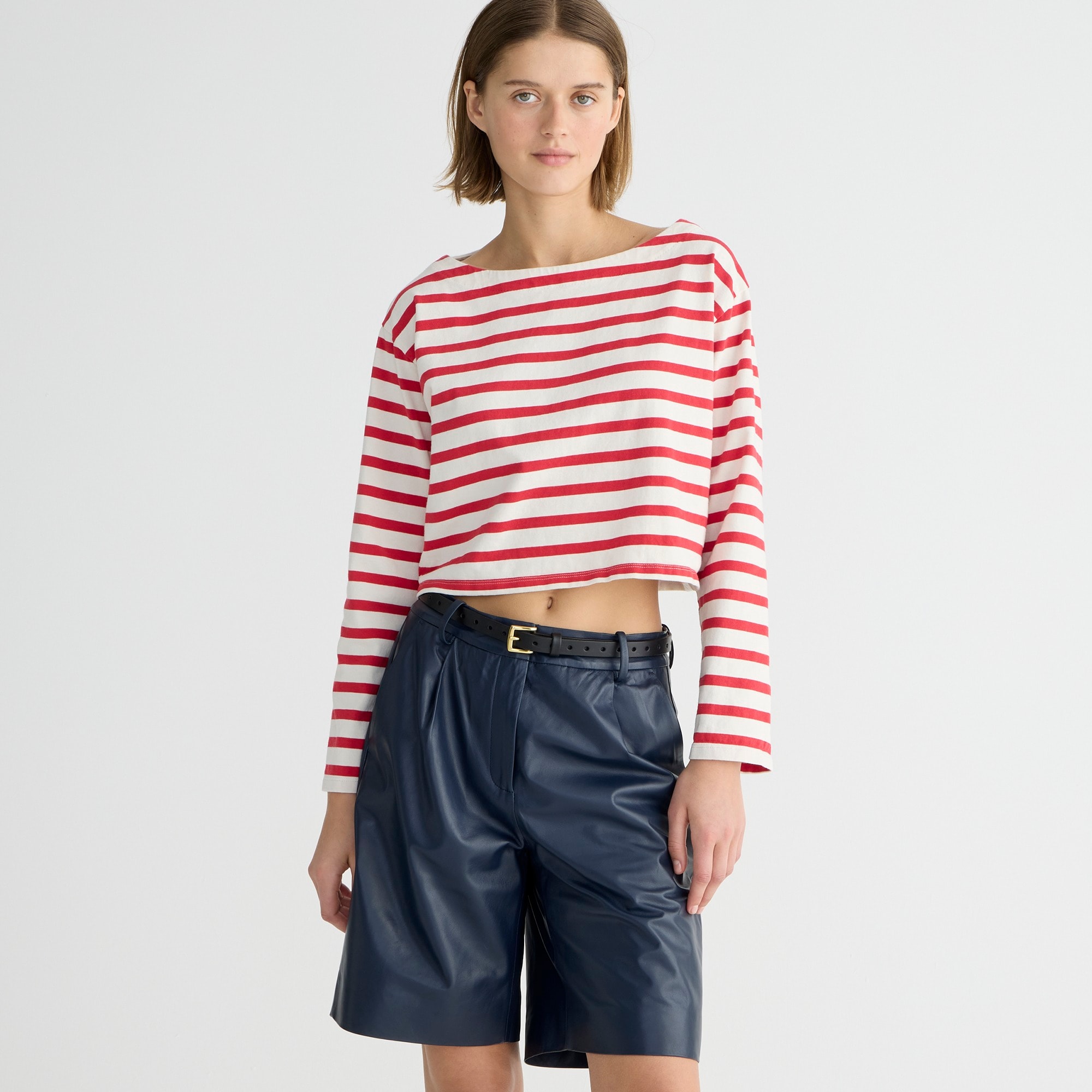 Jcrew Cropped boatneck T-shirt in mariner cotton