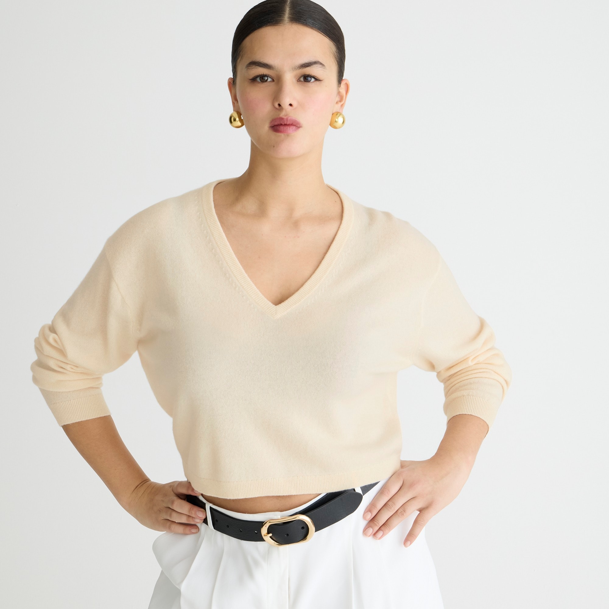 Jcrew Cashmere relaxed cropped V-neck sweater