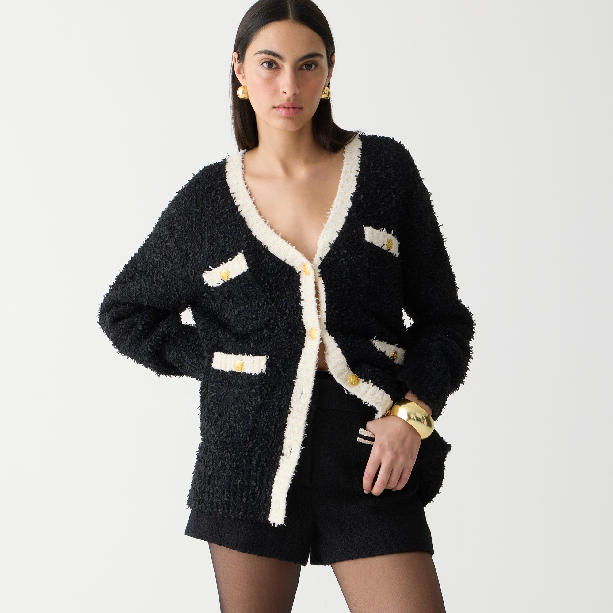 Jcrew Longer sweater lady jacket in textured contrast yarn