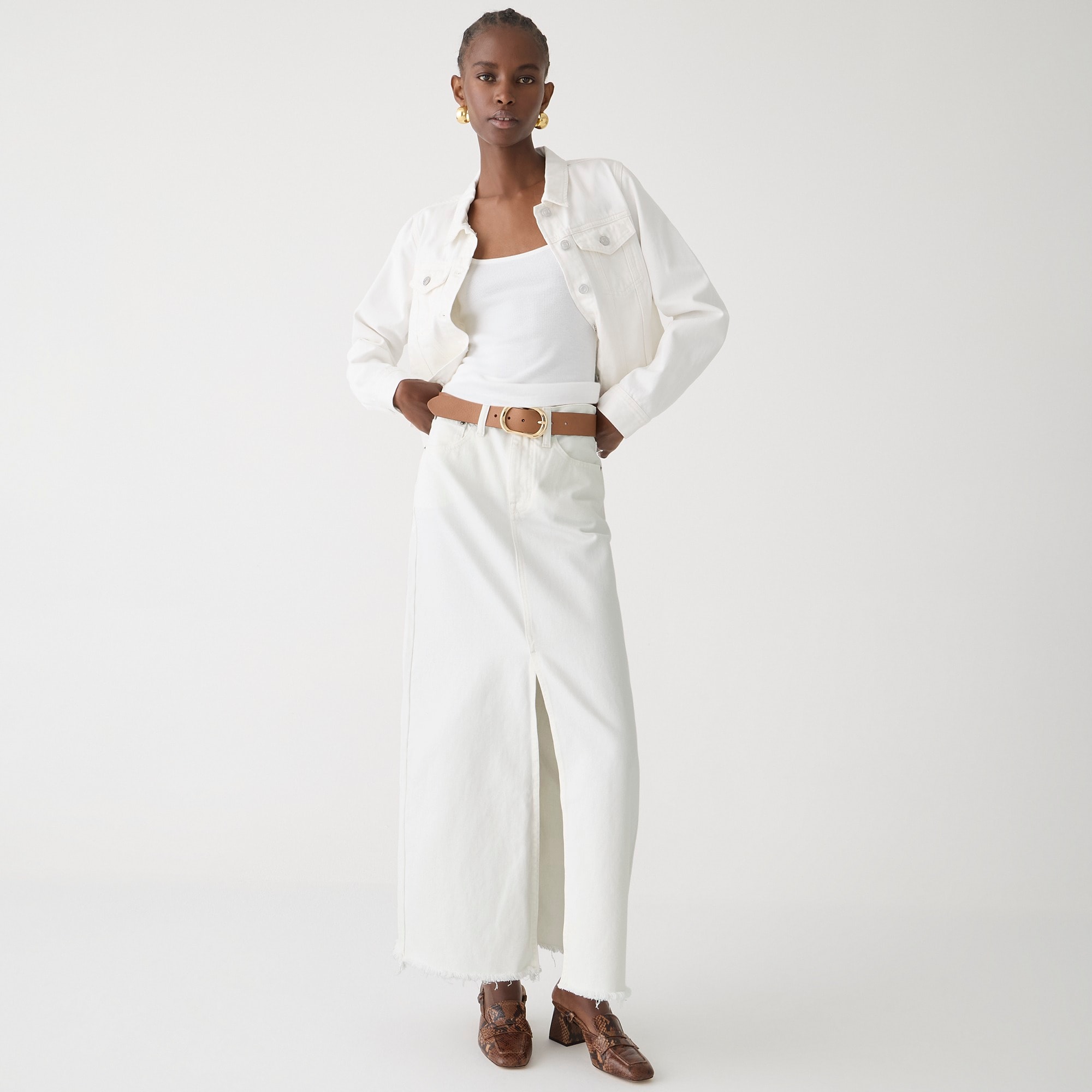 Jcrew Denim maxi skirt in white