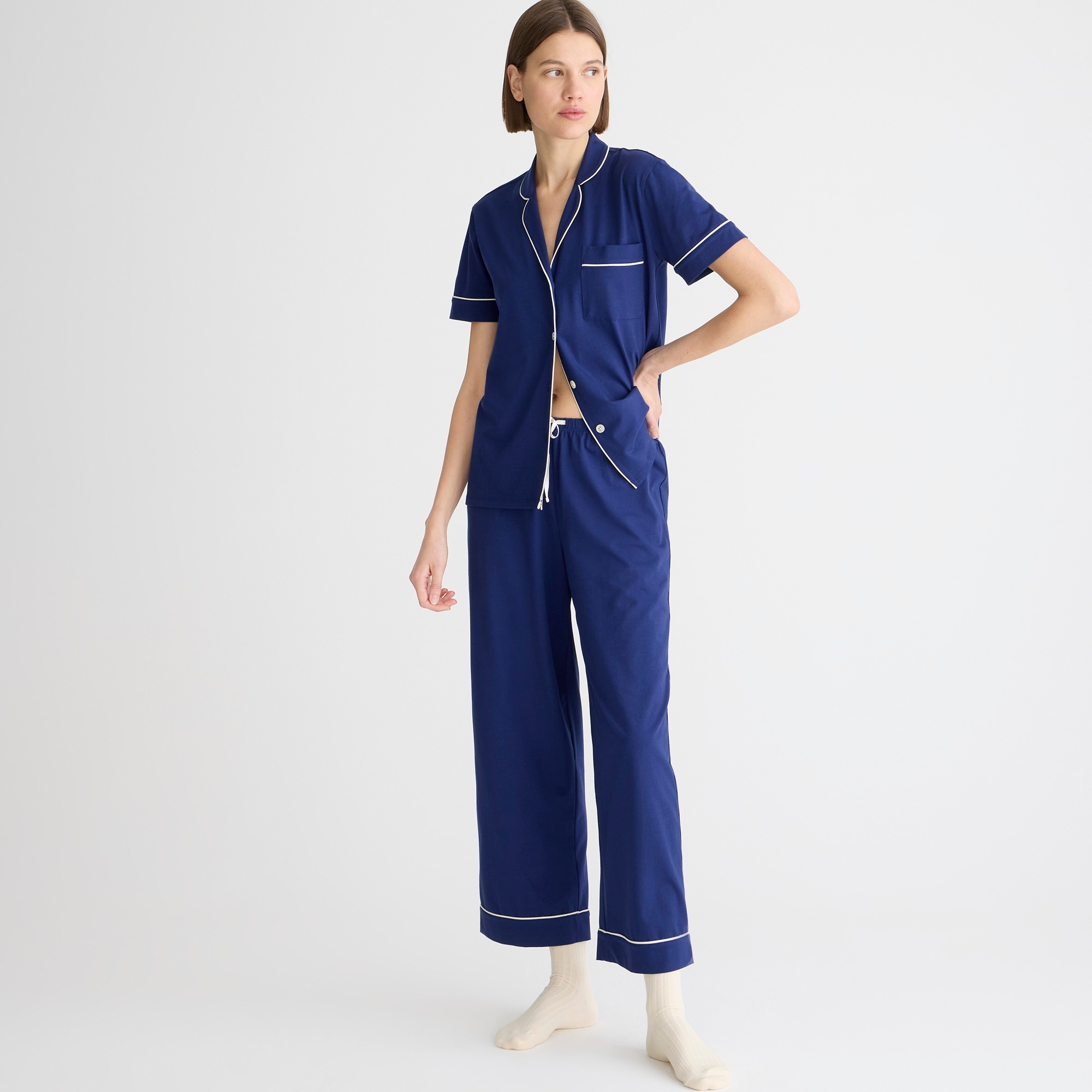 Jcrew Short-sleeve pajama pant set in dreamy cotton-blend