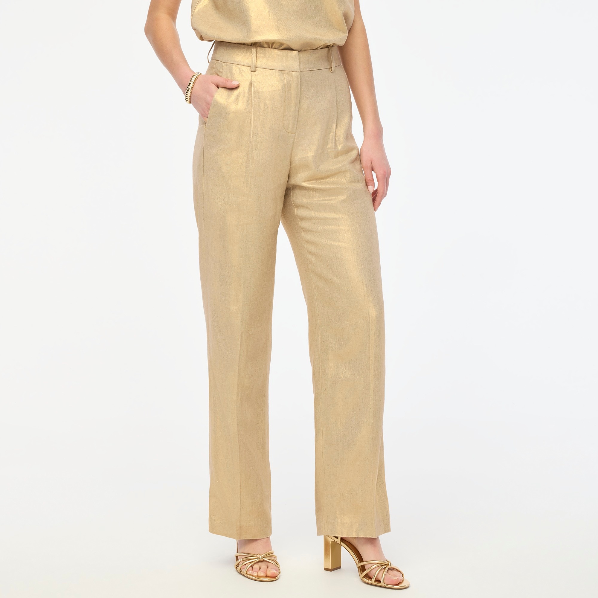 Jcrew Gold-shimmer linen-blend wide-leg pant