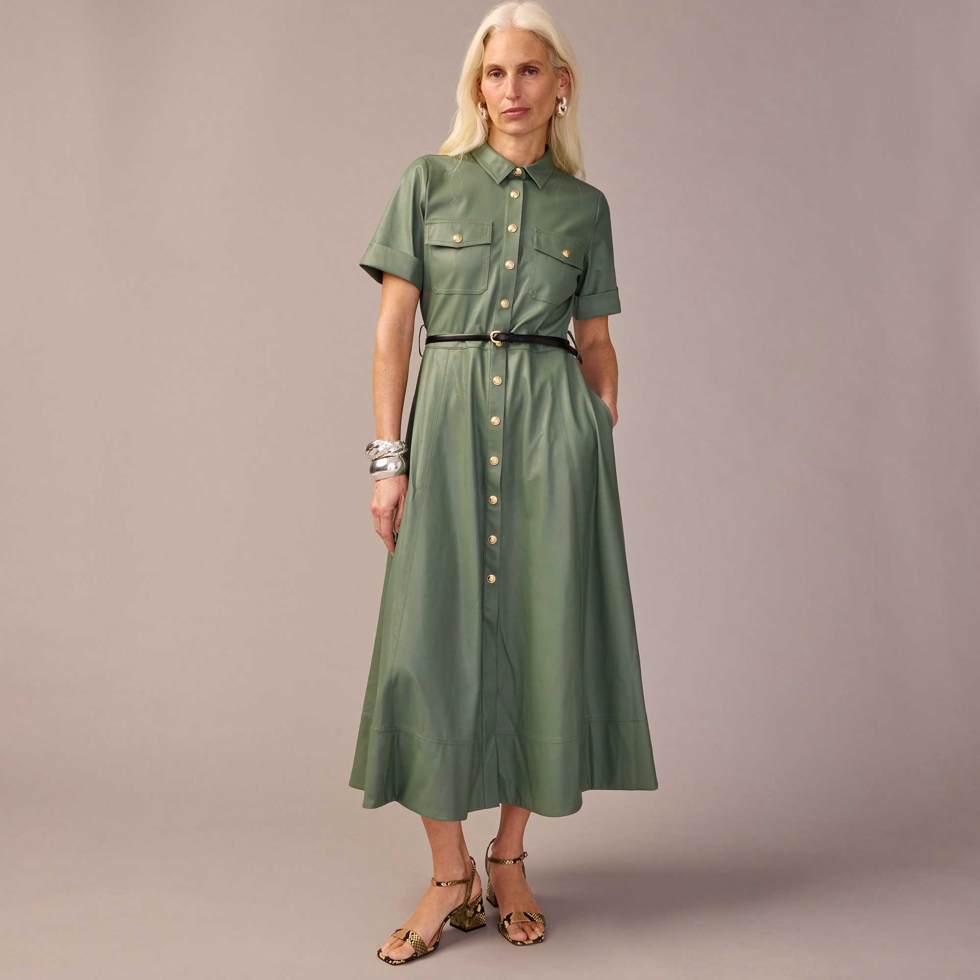 Jcrew Collection tie-waist shirtdress in faux leather