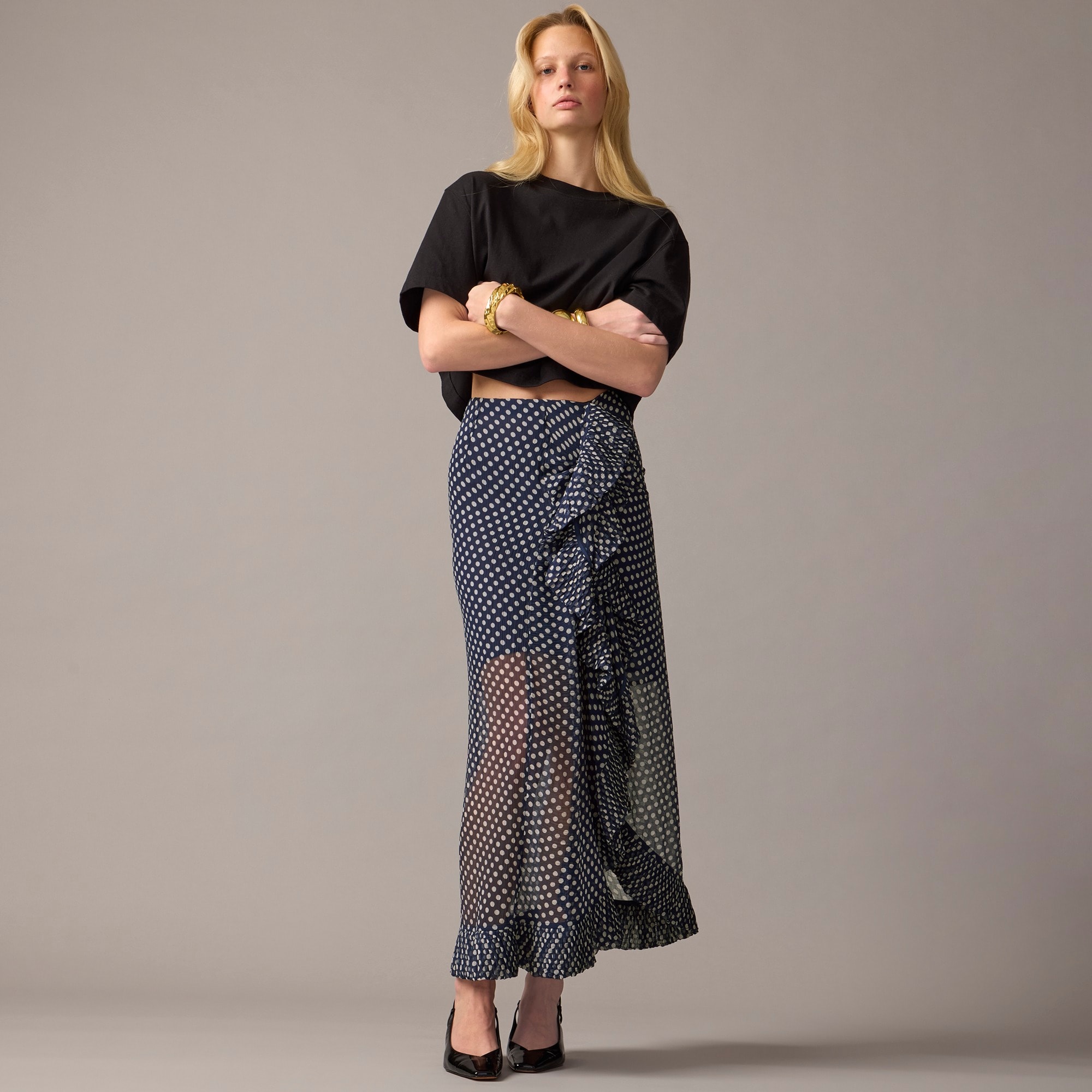 Jcrew Collection chiffon ruffle skirt in dot
