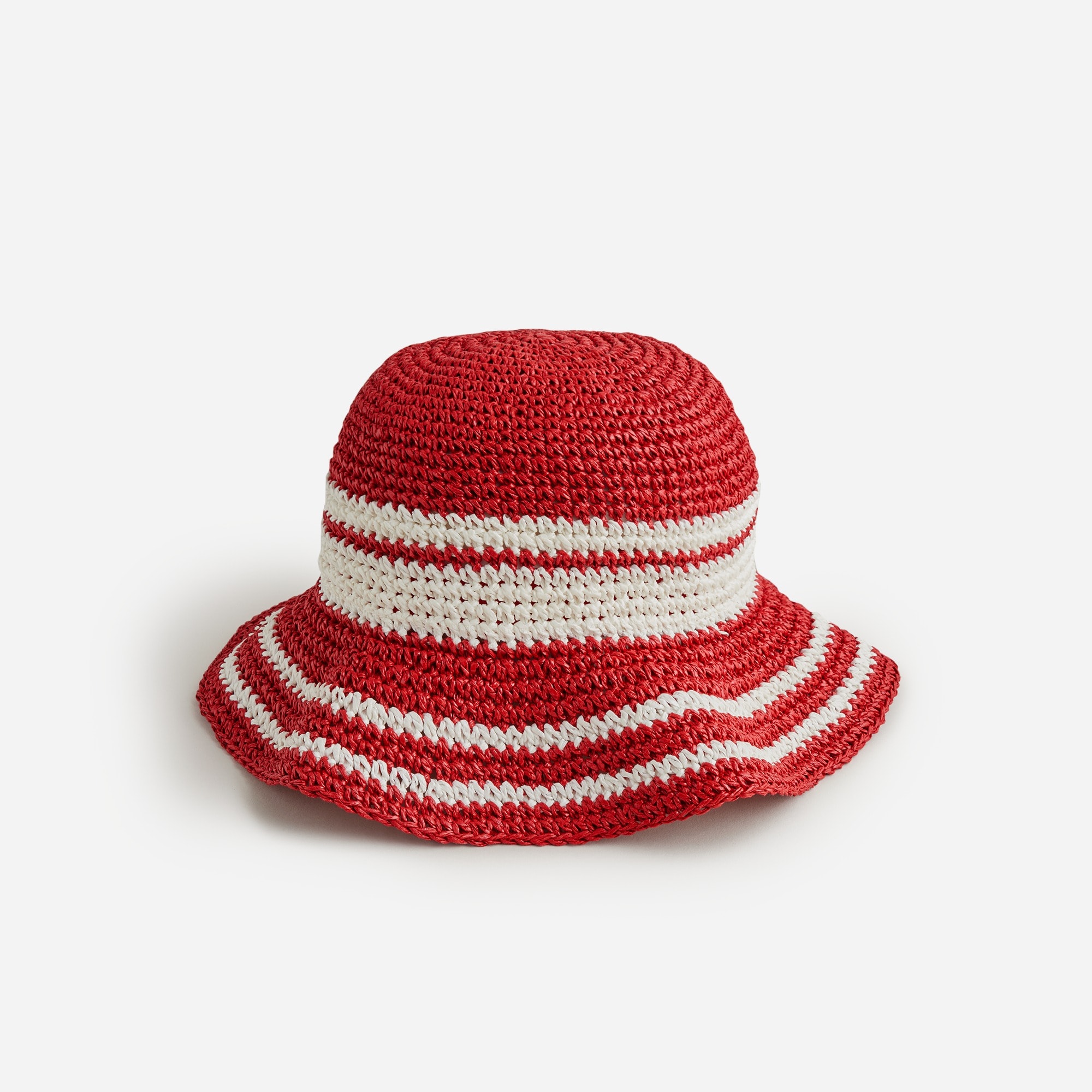 Jcrew Round packable hat in striped faux raffia
