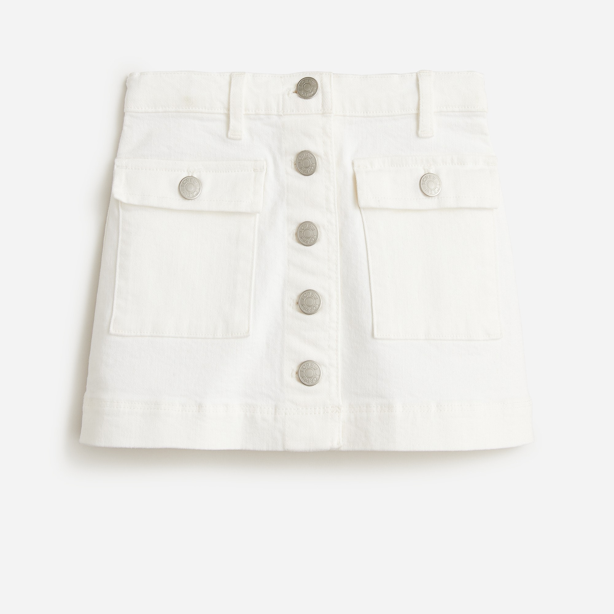 Jcrew Girls button-front denim mini skirt in white