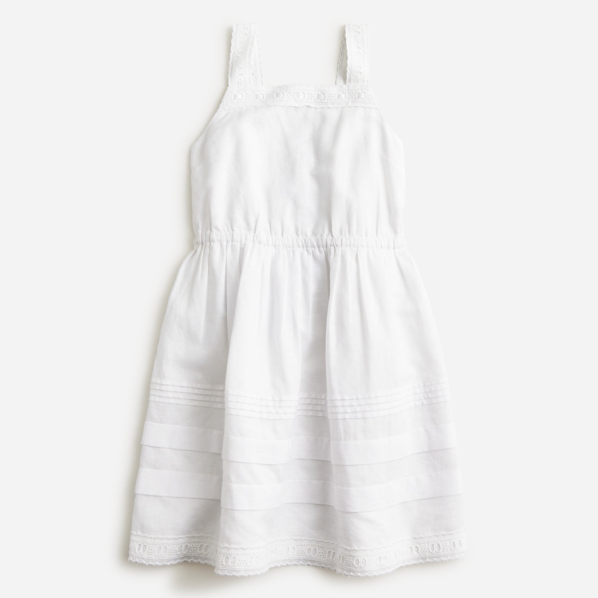 Jcrew Girls eyelet apron dress in linen-cotton blend