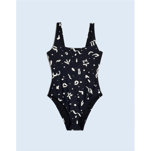 Madewell Scoop-Neck One-Piece Swimsuit in Abstract Doodle