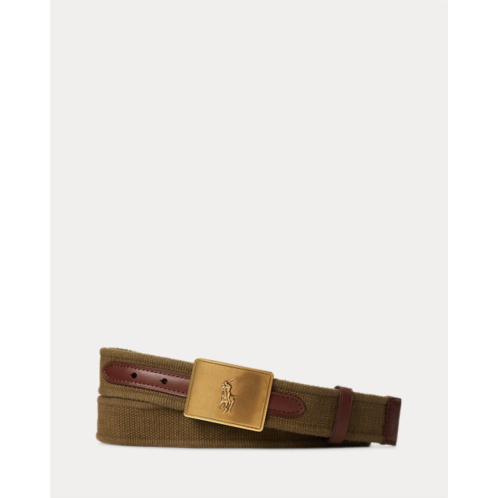 Polo Ralph Lauren Pony Plaque Canvas & Leather Belt