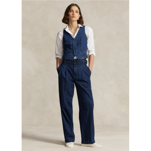 Polo Ralph Lauren Belted Pleated Wide-Leg Denim Pant