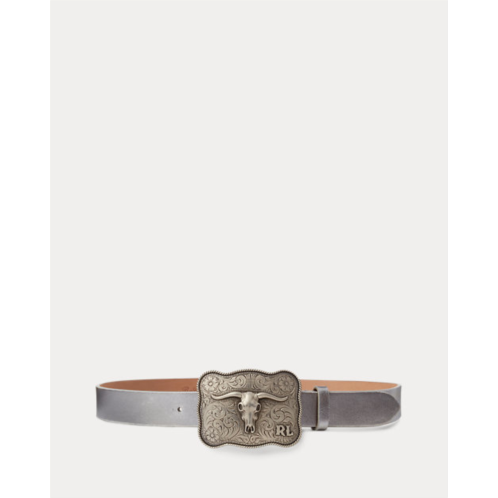 Polo Ralph Lauren Rodeo-Buckle Metallic Leather Belt