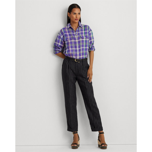 Polo Ralph Lauren Pinstripe Pleated Linen Cropped Pant
