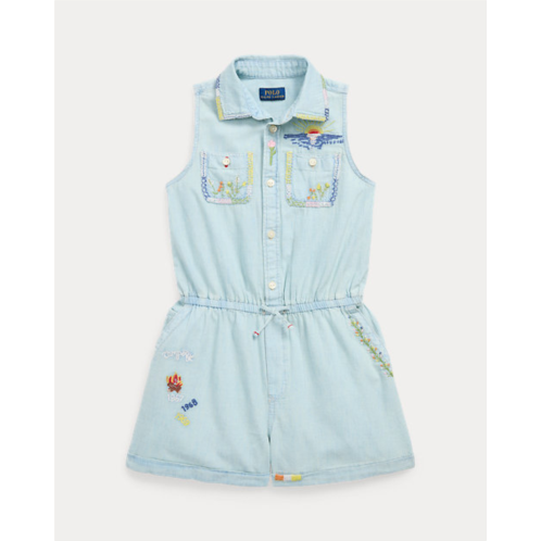 Polo Ralph Lauren Embroidered Cotton Chambray Romper
