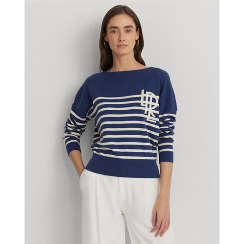 Polo Ralph Lauren Logo Striped Cotton Boatneck Sweater