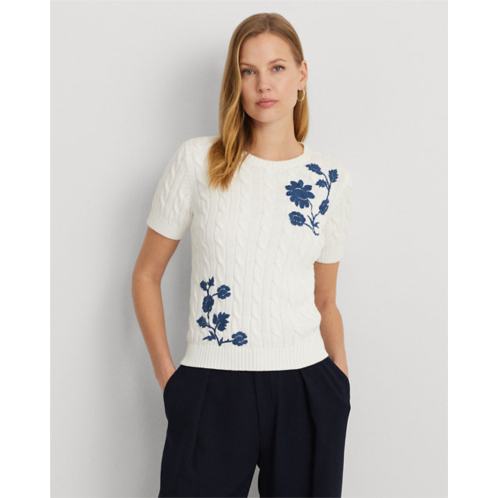 Polo Ralph Lauren Floral Cable-Knit Short-Sleeve Sweater