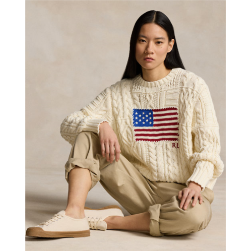 Polo Ralph Lauren Aran-Knit Flag Cotton Sweater