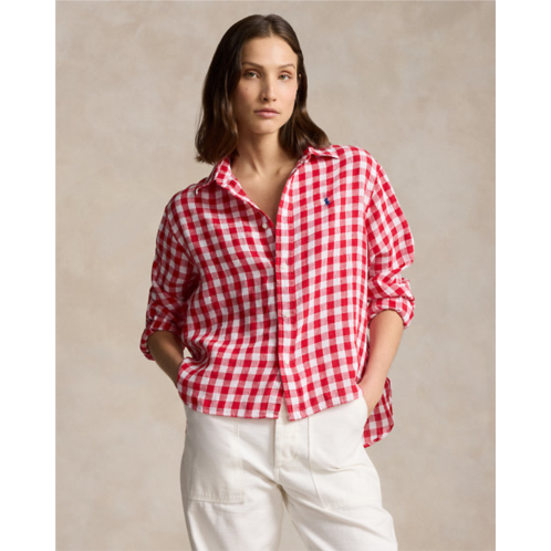 Polo Ralph Lauren Wide Cropped Gingham Linen Shirt