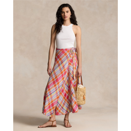 Polo Ralph Lauren Plaid Linen Wrap Skirt