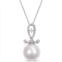 Amour 11-12mm Cultured Freshwater Pearl and 1/5 CT TW Diamond Twist Pendant with Chain In 10K White Gold