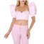 Area Ladies Pink Crystal Trim Cotton Poplin Crop Top, Brand Size 4