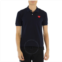Comme Des Garcons Embroidered Red Heart Polo Shirt In Navy, Size Small