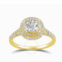 Diamondmuse 1.25 cttw Yellow Gold Plated Over Sterling Silver Cushion cut Swarovski Double Halo Diamond Engagement Ring