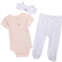 LUXE THREADS Infant Girls Baby Bodysuit and Footed Pants Set - 3-Piece, Pima Cotton, Short Sleeve