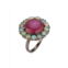 Banji Jewelry Rhodium Plated Sterling Silver, Glass-Filled Ruby, Opal & Diamond Floral Ring