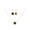 JanKuo Flower 2-Piece 14K Goldplated, Onyx & Cubic Zirconia Necklace Earring Set