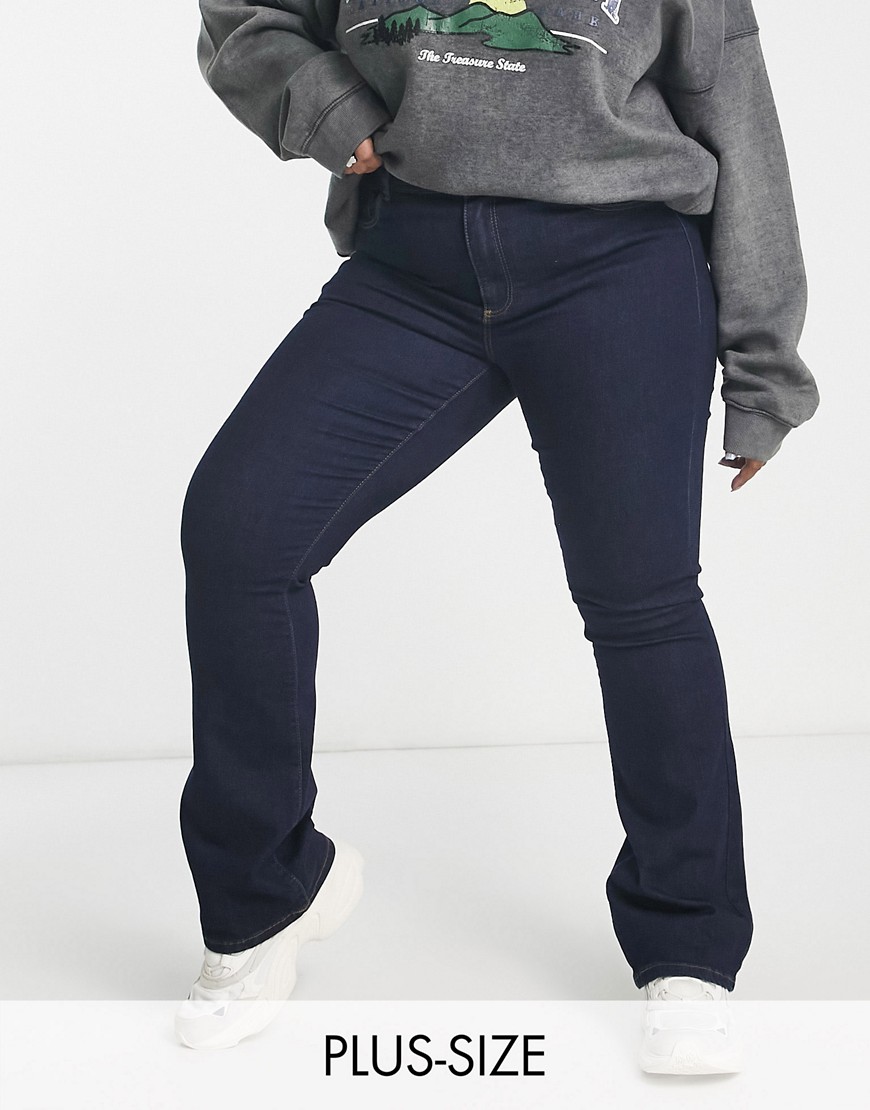 Only Curve Sally high rise flared jeans in dark blue