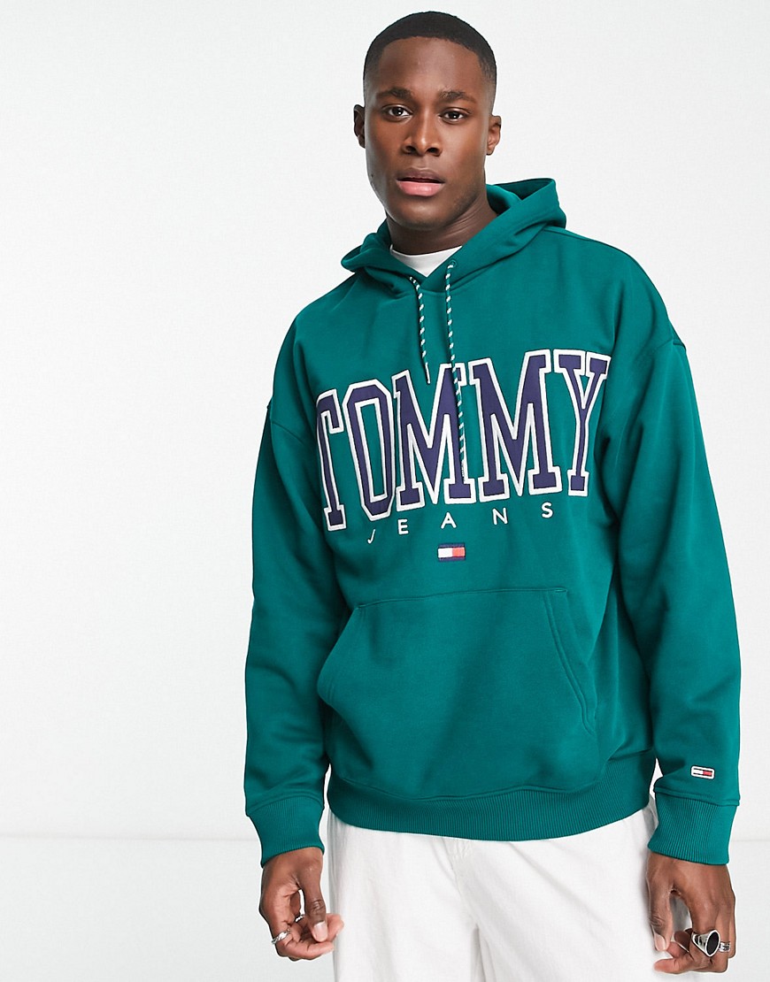 Tommy Jeans ASOS exclusive heritage capsule logo front hoodie skater fit in mid green