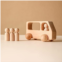 WOODEN TEETHER 4 Wooden Figures in The Bus - Peg Dolls Unfinished Wooden Peg People Cars Wooden Figures Shape Preschool Learning Educational Toys Montessori Toys for Toddlers