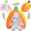 MIAODAM 13.7 inch Easter Bunny Stuffed Animal, Kawaii Squishy Cute Easter Bunny Plush Turn Into Rabbit Fruit Doll Carrot Strawberry Pillow, Plushies Funny Bunny Toy for Baby