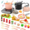CUTE STONE Play Kitchen Accessories Set, Kids Cooking Toys Set with Play Pots and Pans, Electronic Induction Cooktop with Sound & Light, Cookware Utensils Kids Kitchen Set Kitchen