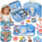 Lajeje 52Pcs Tea Party Set for Little Girls-Frozen Toys for Girls, Elsa Princess Tea Party Set for Little Girls, Kitchen Pretend Toy with Tin Tea Set, Desserts, Birthday Gift for Age 3-6