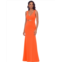Betsy & Adam V-Neck Crepe Gown w/ Front Cutout