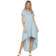 Michael Lauren Cornelius Short Sleeve High-Low Cotton Shirring Dress