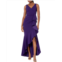 Betsy & Adam Long Crepe V-Neck Dress with High-Low Skirt