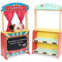 Rundad Wooden Puppet Theater Bonus 2 Hand Puppet, Double-Sided Lemonade Stand & Puppet Show Theater for Kids, Wood Deluxe Children Puppet Theatre Toy with Chalkboard