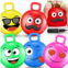Lenwen 5 Pcs 18 Inches Bouncy Balls Hopper Ball Hippity Hop Rubber Hopping Ball with Handle Inflatable 5 Funny Expressions Jumping Ball Hopping Toys with 1 Pump for Party Game Sit