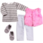 Sophias 15 inch Baby Doll Clothes & Accessories Set with Striped T-Shirt Dress, Shaggy Vest, Solid White Leggings, & Suede Moccasin Shoes for 15 Girl Dolls, Pink/Gray
