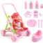deAO Baby Doll Stroller Set,12 inch Doll Playset with Smooth Rolling 11Pcs Baby Doll Accessories - Great Baby Doll Pretend Toy for 3 4 5 Girls