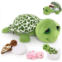 MorisMos 14 Sea Turtle Stuffed Animal with 3 Baby Turtles, 2 Eggs and Zippered Tummy - Big-Eyed Plush Tortoise with Pillow