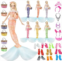 MLcnleS Mermaid Doll Dress for 11.5 Inch Dolls Clothes - Mermaid Doll Swimsuit Include 6 Sets Mermaid Bikini 6 Mermaid Tail 6 Handbags 6 Crown 10 Shoes, 11.5‘ Doll Mermaid Costume for Gir